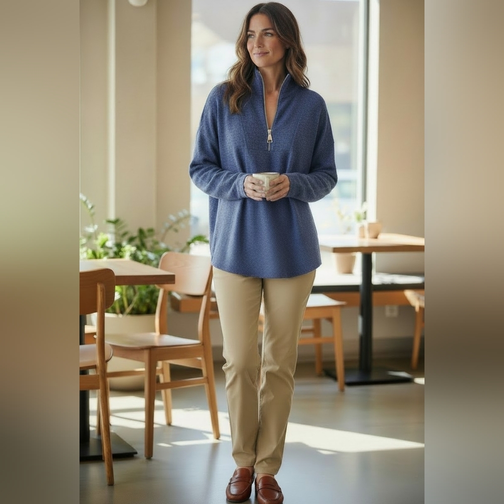 Soft Surroundings Navy Blue Zip-Up Design Sweater Top